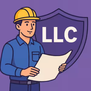 Engineer protected by an LLC for engineers with shield in background
